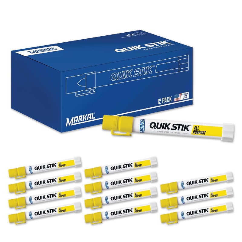 Markal 61053 Quik Stik Twist Long-Lasting Solid Paint Marker, Yellow (Pack of 12) - Image 1
